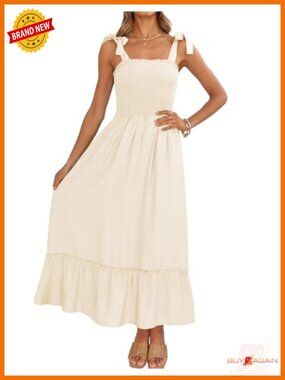 Boho Spaghetti Strap Square Neck Ruffle A-Line Maxi Dress